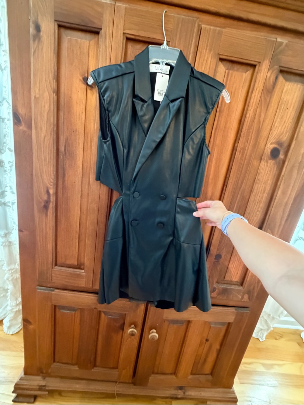 Sleeveless Black Faux Leather Mini Dress